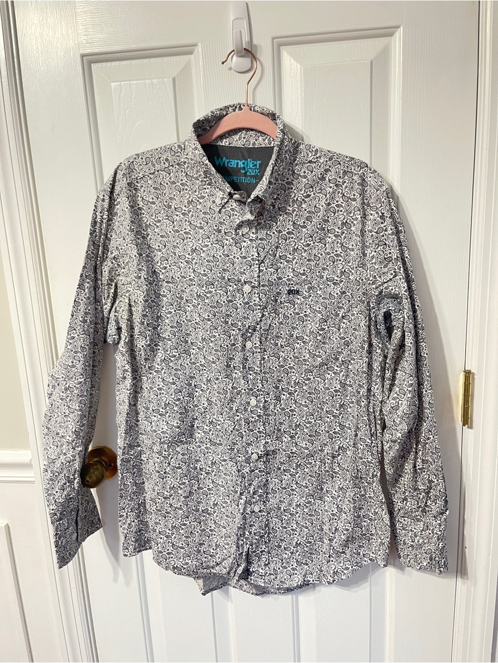 Wrangler 20X  Western Shirt Mens Size Large Navy White Paisley Cowboy